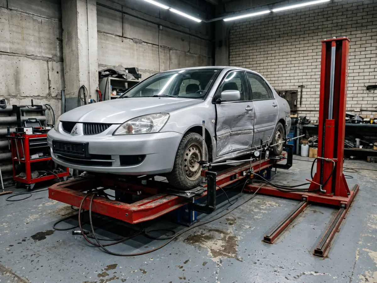 До ремонта — Mitsubishi Lancer — восстановление геометрии кузова