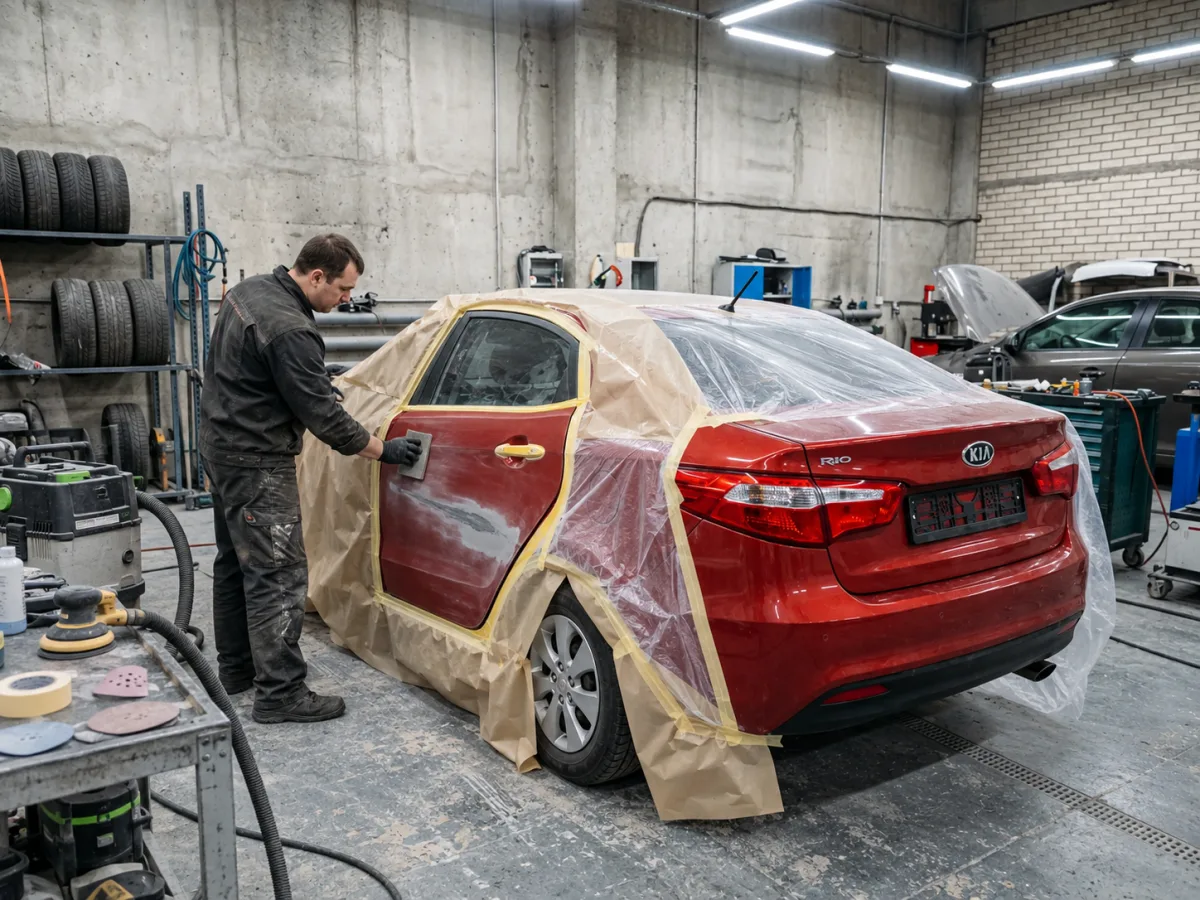 В процессе — Kia Rio — покраска задней двери
