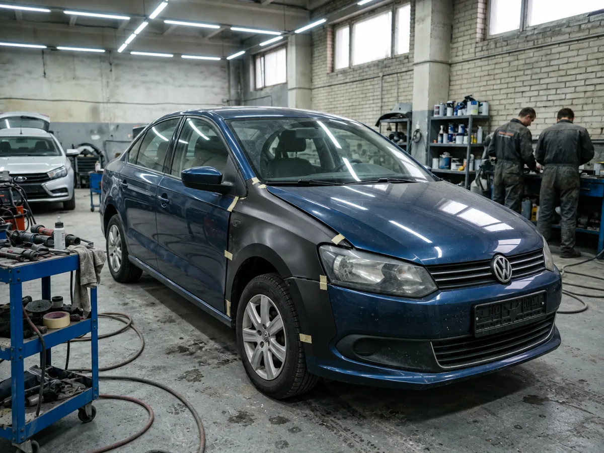 В процессе — VW Polo — замена и покраска переднего крыла