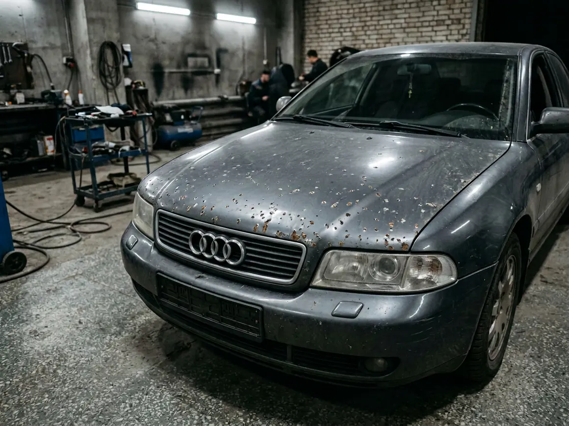 Ремонт сколов — до ремонта. Audi A4 — капот в сколах